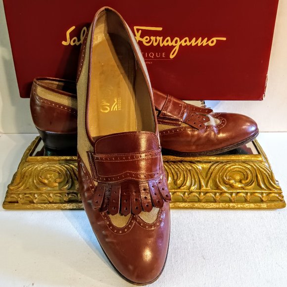 Salvatore Ferragamo Shoes - Salvatore Ferragamo Vintage Kilte Fringe Saddle Tan Spectator 9.5 B Fits smaller